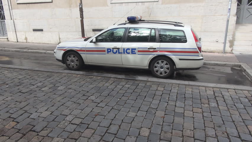 LYON , FRANCE  OCTOBER 2014  French Police Protecting The Place Of