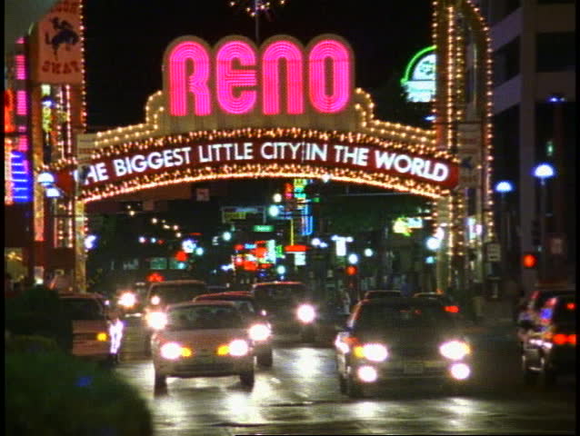 RENO NEVADA CIRCA 2000 Reno By Night Medium Close Up Traffic 