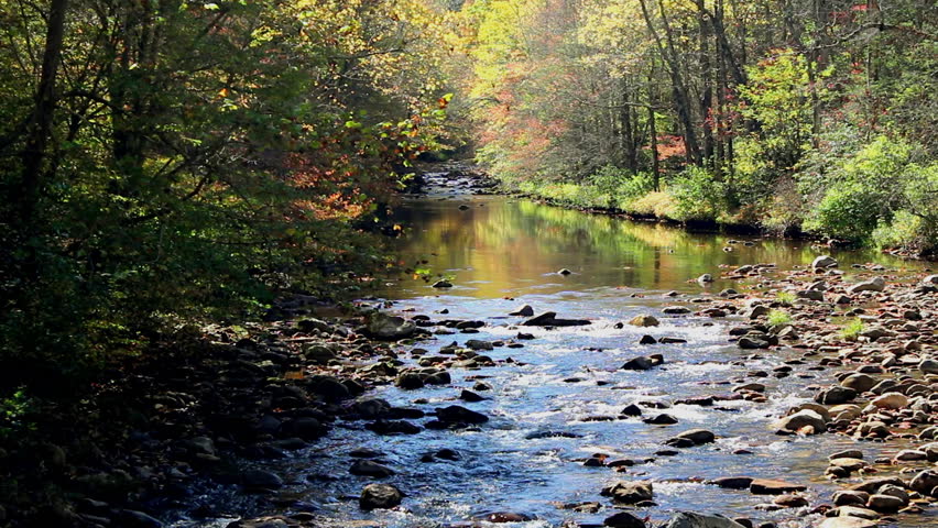 A Scenic Rocky River In The Appalachian Mountains During The Autumn 