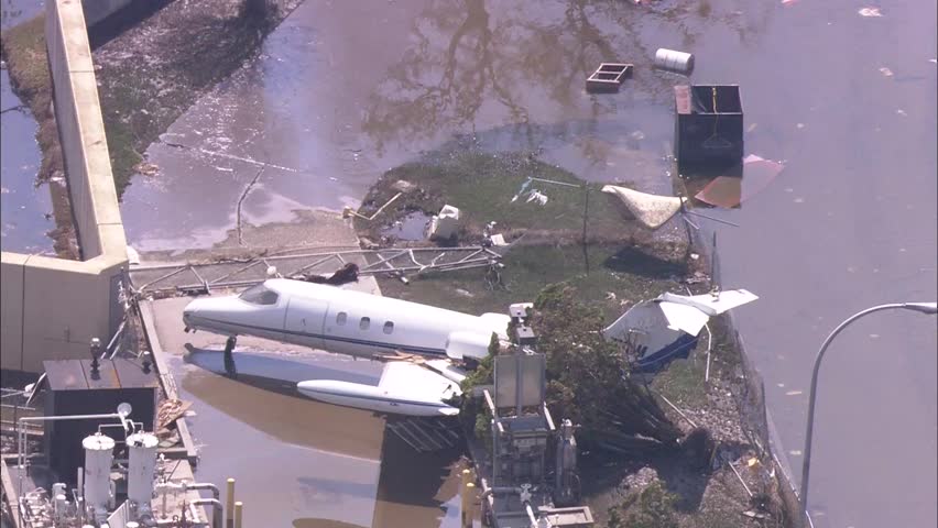 Rescue Flood Helicopter City. Completely Destroyed Mobile Home Park 