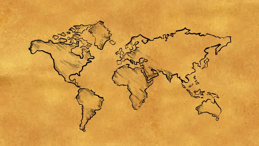 Vintage Globe Line Drawing : Old world map