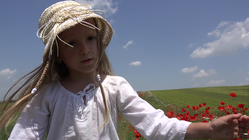 Ultra HD 4K View Happy Little Girl Walking In Farmla