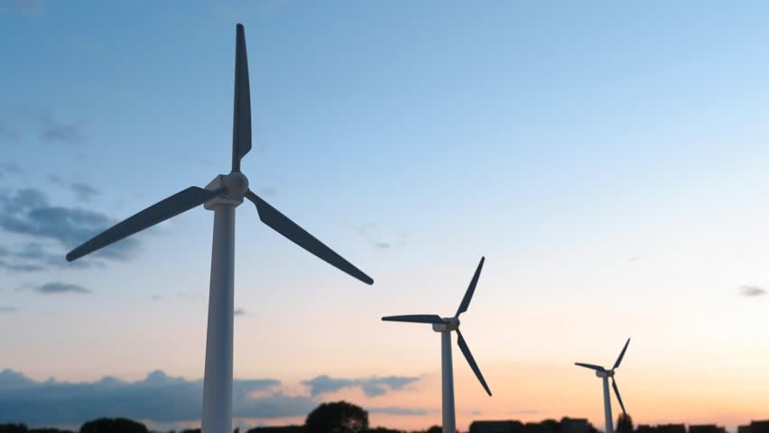 Loop Animation, Wind Turbines, Shape Like Windmills, Are Mounted On A