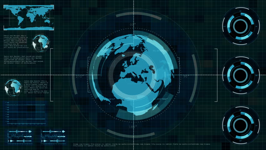 Futuristic Secret Agent Technology Interface Computer Scanning Earth