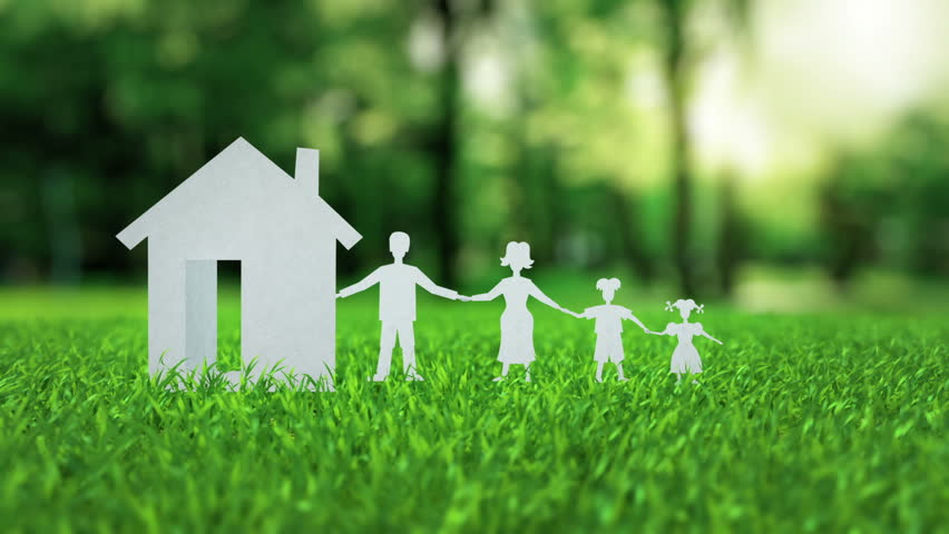 White Paper House With Family Animation On Green Nice Summe pic
