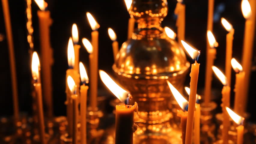 The Russian Orthodox Church. Burning candles - HD stock footage clip