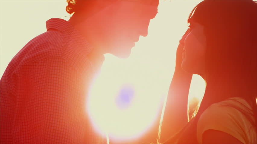 Love Abroad couple in sunset backlight