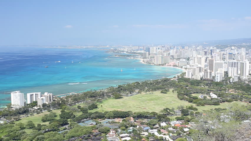 Honolulu aerial view from top of Diamond head mountain, Hawaii - HD ...