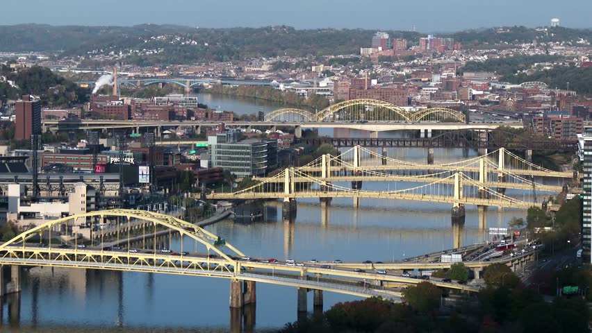 Bridges Over The Allegheny River In Pittsburgh, Pennsylvania. In 4K ...