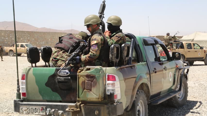 Afghanistan - July 8, 2013: Armed Afghan Soldiers Walking Over To ...