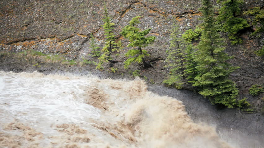 River Bank Flood Water Fast Flowing Down Swollen Mountain River ...