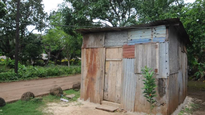 Common Zinc Metal House And Wooden House In Jungle Corn Island ...