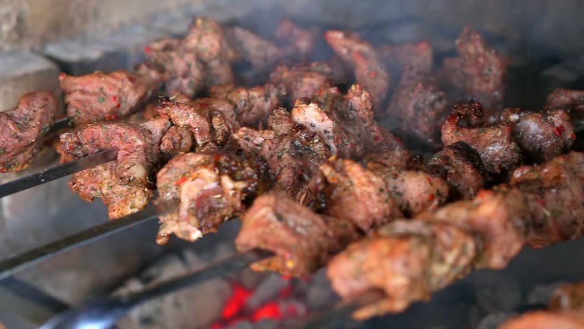 Meat Cooking Over An Open Fire Stock Footage Video 6683729 - Shutterstock