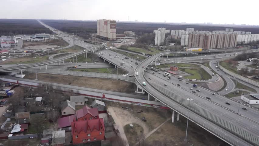 Aerial View On The Ring Road Of Moscow (MKAD), The Auto Traffic In ...