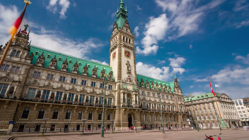 The Hamburg Rathaus, Famous Landmark In Hamburg, Germany. Time Lapse ...