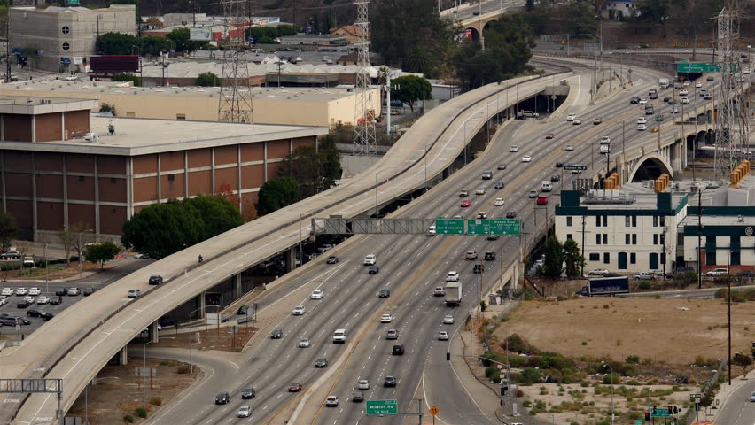 Los Angeles California - Circa October 2014 Overhead View of Traffic on ...