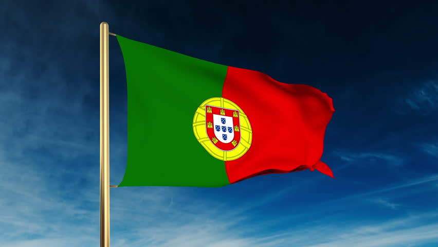 Portugal Flag Slider Style. Waving In The Wind With Cloud Background ...